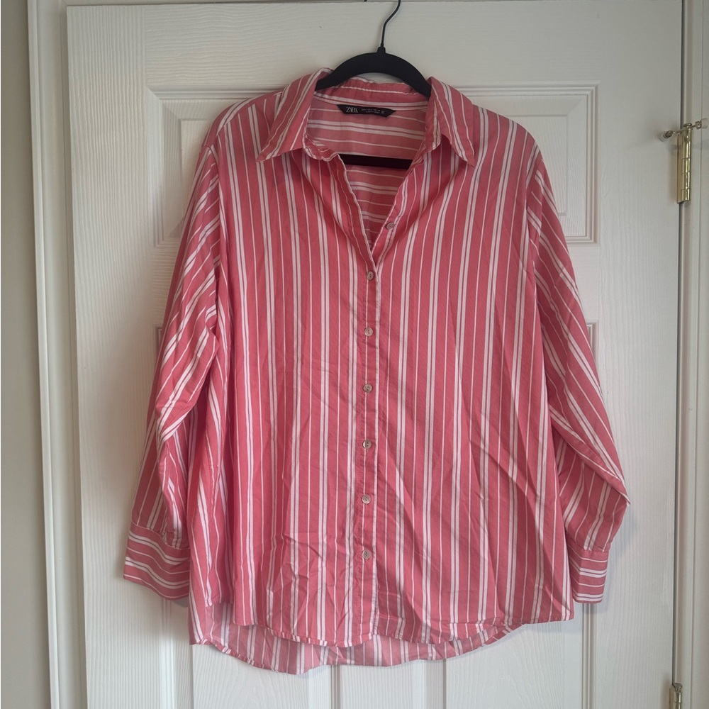 Pink and White Striped Button-Up Shirt